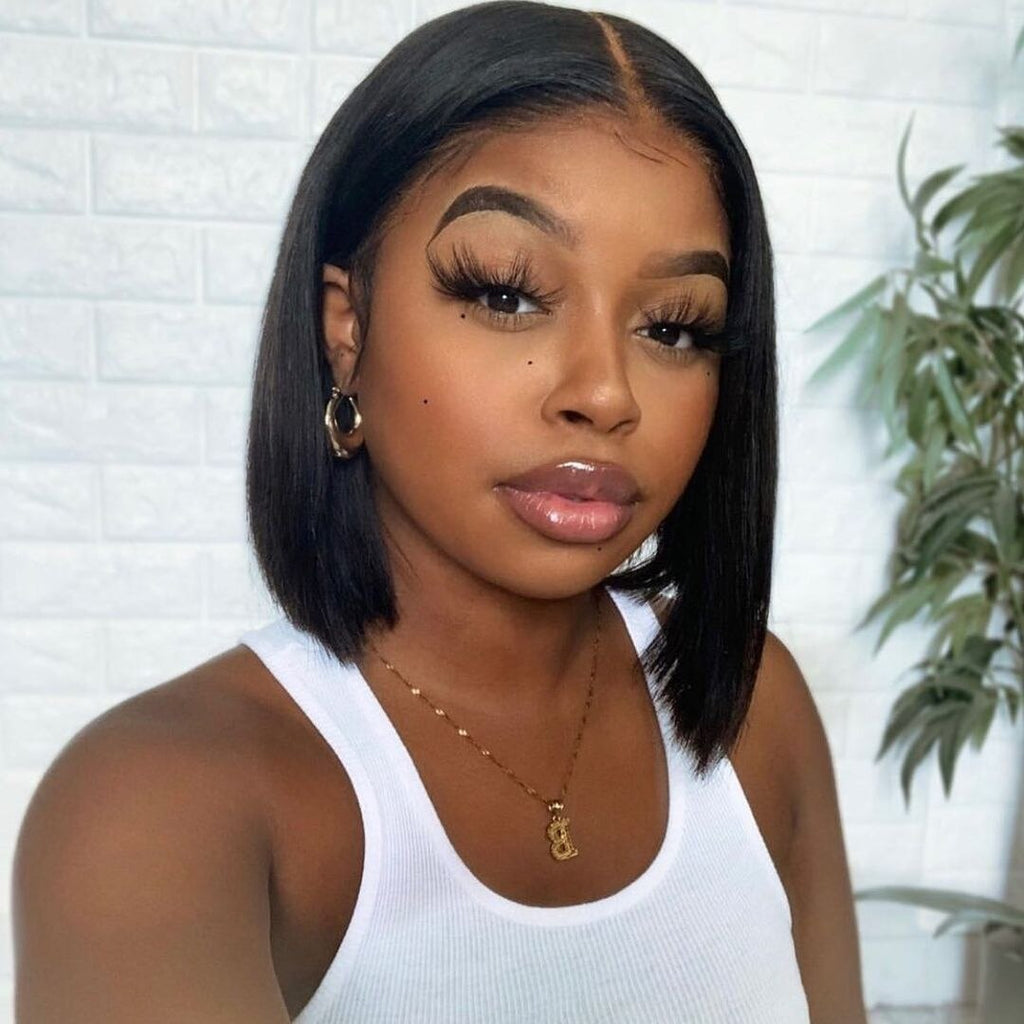 Bob Wig Brazilian Straight 100% Human Hair Wigs Pre Plucked