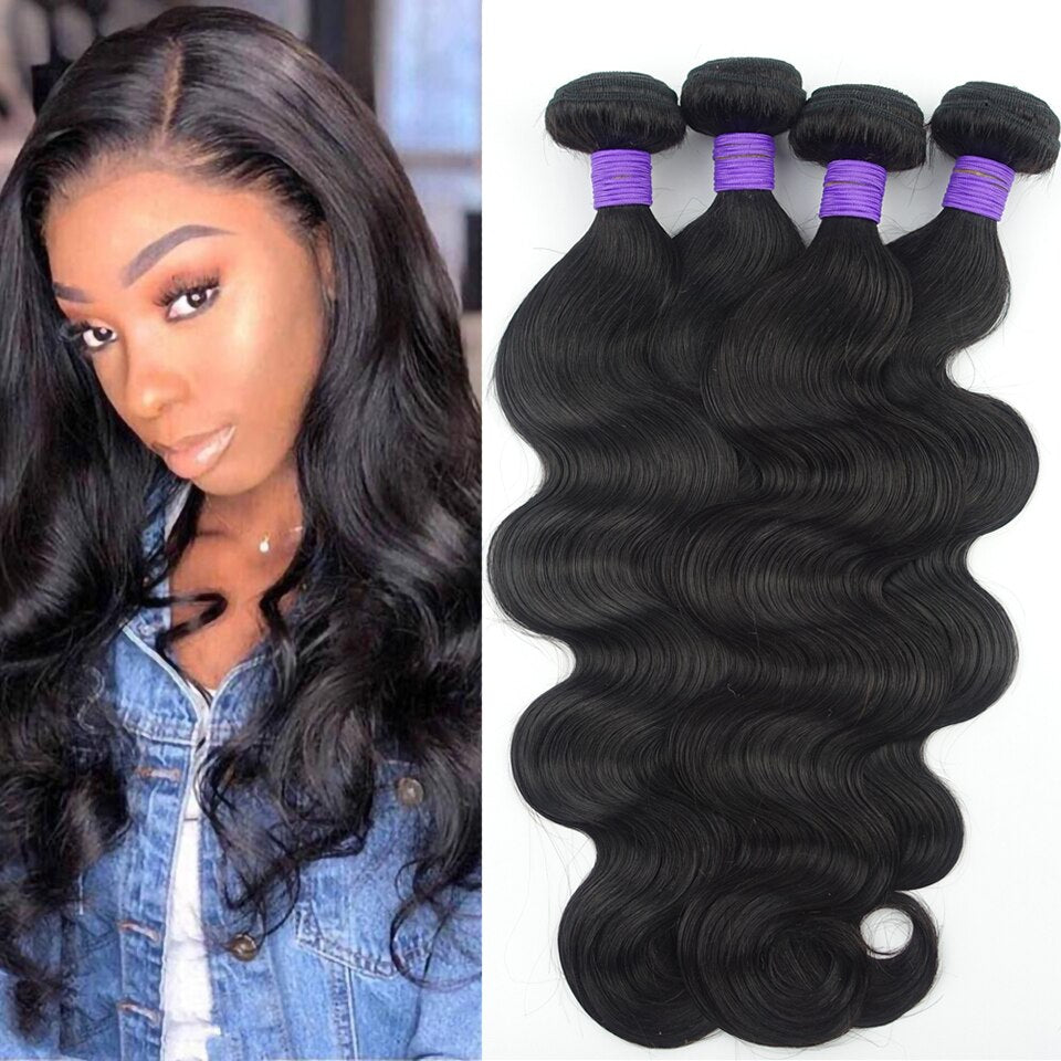 Brazilian Body Wave Human Hair Bundles Remy Hair Weave Weft Extensions Black 1B Color